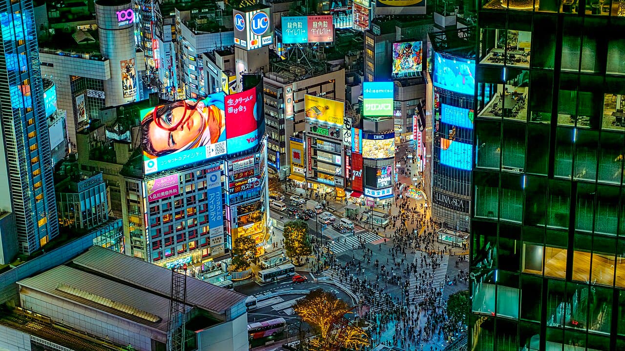 Aerial view of Shibuya Crossing in Tokyo