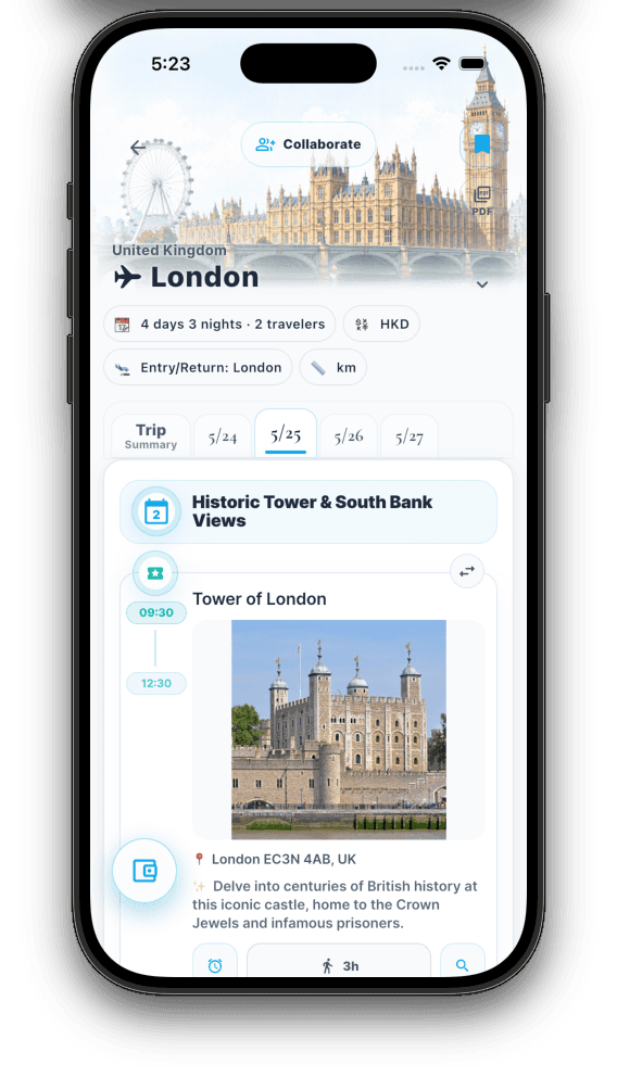 Itinerary app screen preview
